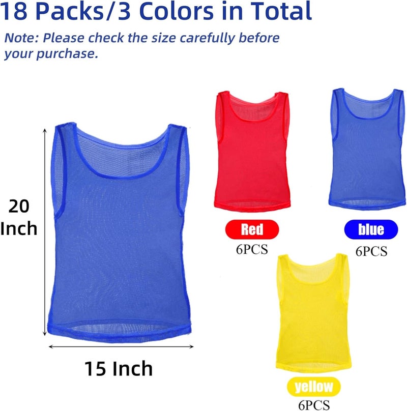 Eorbow 18 Packs Youth Team Pinnies, Kids Scrimmage Training Vest, Training Pennies, Jerseys Mesh Practice Vests for Basketball, Soccer, Football, Volleyball, 3 Colors - Image 2